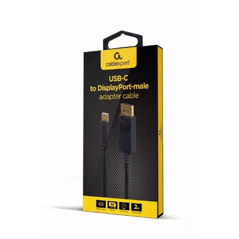 Adaptador gráfico USB Gembird A-CM-DPM-01 con USB-C, compatible hasta 3840×2160, USB 2.0 / 3.2 Gen 2, negro, cable de 2 m