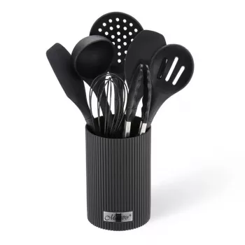 Set de utensilios de cocina Maestro MR-1542 — 8 piezas de silicona para encimera, negro, colgable con soporte de almacenamiento