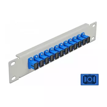Panel de parcheo de fibra óptica DeLOCK 10 pulgadas 12 puertos SC simplex azul 1HE gris