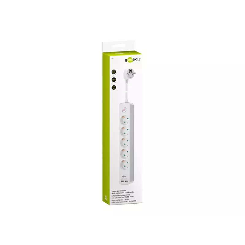 Regleta de enchufes Goobay 5 tomas con interruptor y USB