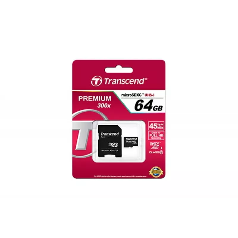 Memoria flash Transcend 64GB MicroSDXC Class 10 con adaptador