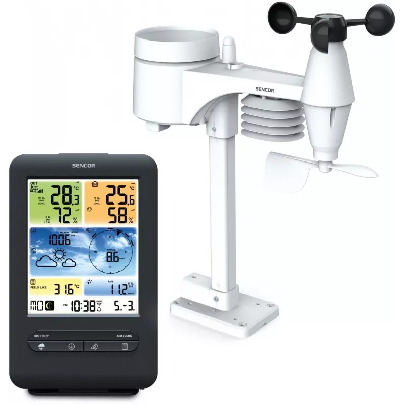 Sencor SWS 9898 Estación meteorológica Wi-Fi profesional con sensor 5-in-1, negra