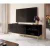 Mueble RTV ABETO sobre estructura de acero dorada 150x42x60 negro/negro brillante