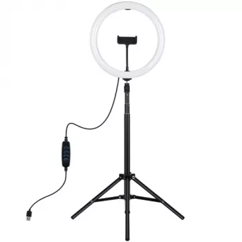 Anillo de luz LED 30 cm con trípode hasta 1,65 m y soporte para móvil, USB