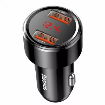 Cargador rápido USB para coche Baseus CCMLC20A-01 — para smartphones, entrada 12–24 V, salida hasta 20 V, Negro