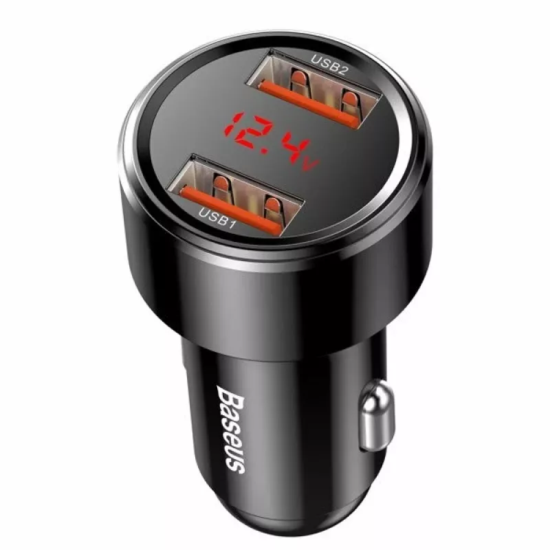 Baseus Magic CCMLC20A-01 cargador de coche, 2x USB-A QC 3.0, 45 W, 6 A, pantalla de voltaje, negro