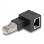 Adaptador DeLOCK conector macho RJ45 a conector hembra RJ45 Cat.6A acodado 90° a la izquierda negro
