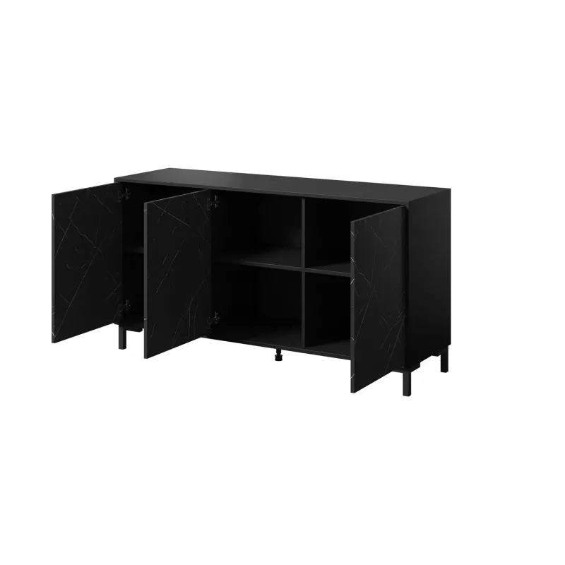 Cómoda MARMO 3D 150x45x80.5 cm negro mate/mármol negro