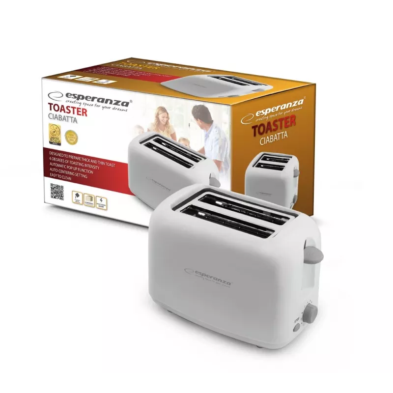 Esperanza EKT002 Ciabatta tostadora, 2 ranuras, 600 W, blanco