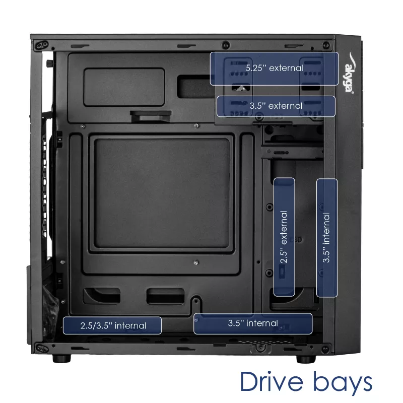 Akyga AK19BK caja para PC micro-torre, Micro-ATX / Mini-ITX, USB-C + USB 3.0 + 2x USB 2.0, sin fuente de alimentación, negro