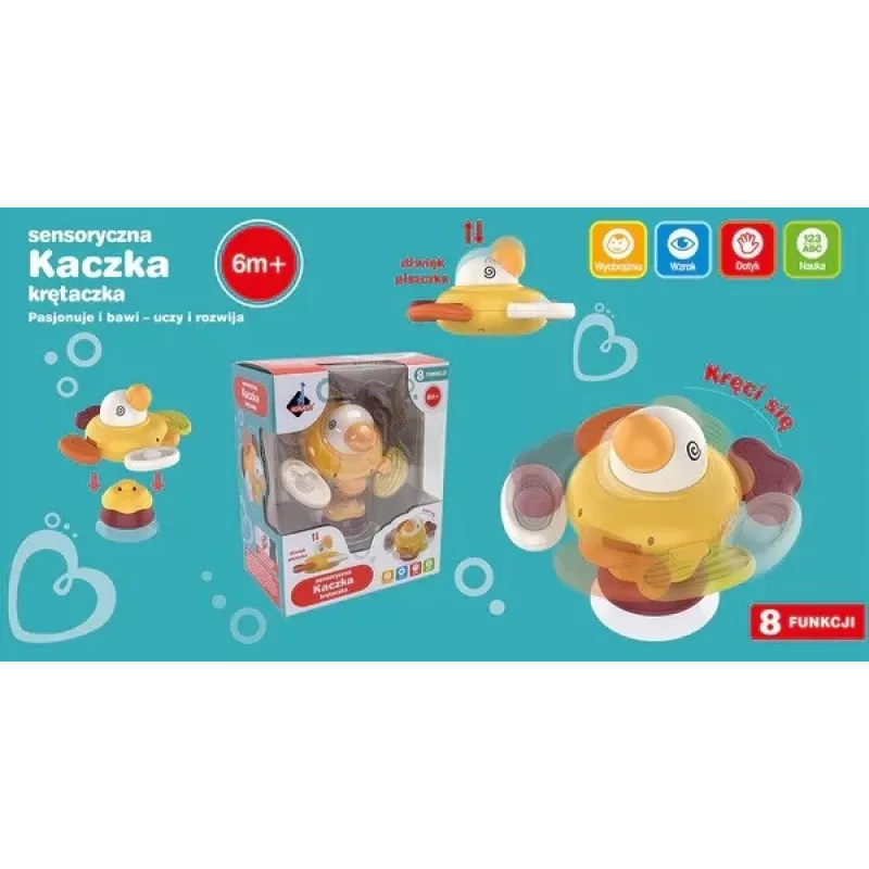 Pato de peluche sensorial interactivo Ascato 122946 — textura suave, diseño multicolor