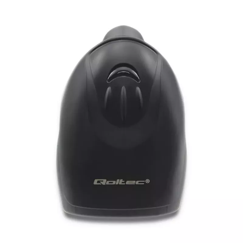 Lector de códigos de barras de mano QOLTEC 50868 — escáner láser 1D/2D, USB con cable e inalámbrico, distancia de trabajo 600 mm, negro