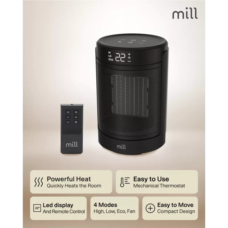 Calefactor cerámico Mill FH1500 negro 1500 W para estancias de hasta 22 m², negro