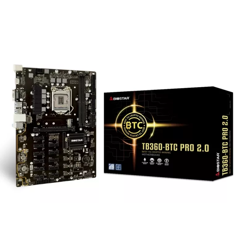 Placa base BIOSTAR TB360-BTC PRO 2.0 ATX Intel B360, LGA 1151, 2x DIMM DDR4 hasta 32GB, 11x PCIe x1 + 1x PCIe x16, M.2, SATA III, USB-A