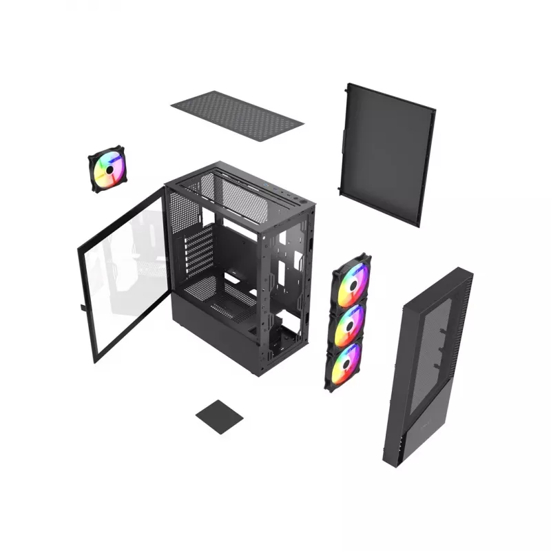 Gembird Fornax 4300 CCC-FC-4300 caja gaming ATX Midi Tower, cristal templado, ventiladores ARGB, 2x USB 3.1, 1x USB 2.0, negra