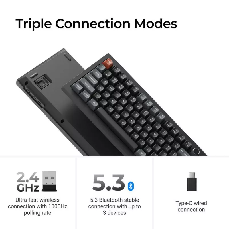 Teclado mecánico Full-Size Keychron V6 Ultra 8K — QWERTY, Bluetooth, RGB, negro
