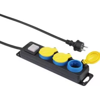 Regleta de enchufes Renkforce 350E-CMB — 3 tomas con interruptor individual, negra/amarilla/azul