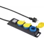 Regleta de enchufes Renkforce 350E-CMB — 3 tomas con interruptor individual, negra/amarilla/azul