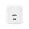Cargador rápido AC de interior Belkin WCH020KQ2MWH-B6 – 2x USB-C, cable integrado de 2 m, blanco