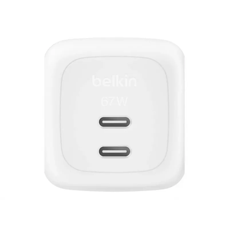 Cargador rápido AC de interior Belkin WCH020KQ2MWH-B6 – 2x USB-C, cable integrado de 2 m, blanco