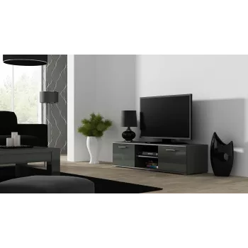 Soporte de TV cama meble SOHO 140 — 1400×430×370 mm, superficie superior gris (tablero de partículas), marco gris