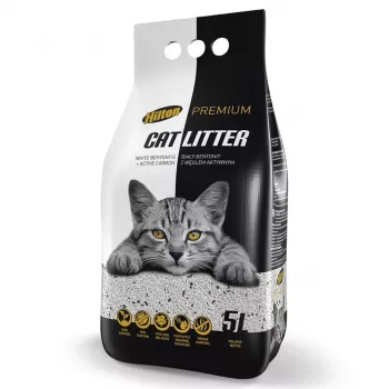 Arena para gatos Hilton bentonita con carbón activo Blanco 5 L – bentonita, neutralización de olores, sin perfume