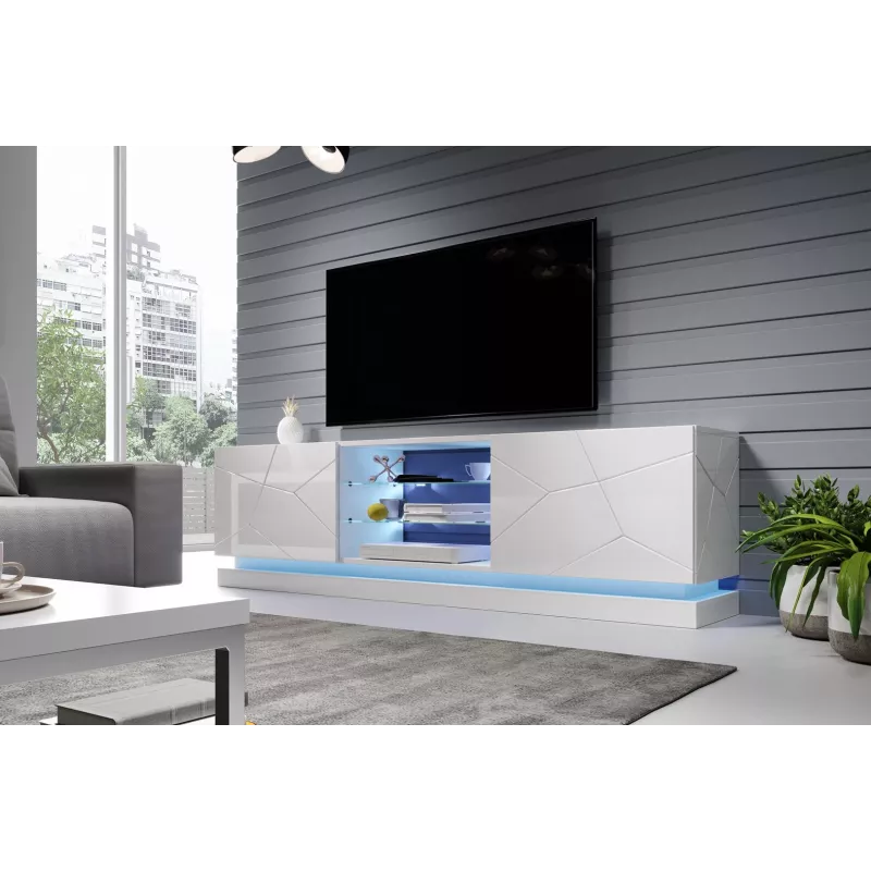 Mueble de TV Cama QIU 200 MDF blanco brillante/blanco brillante