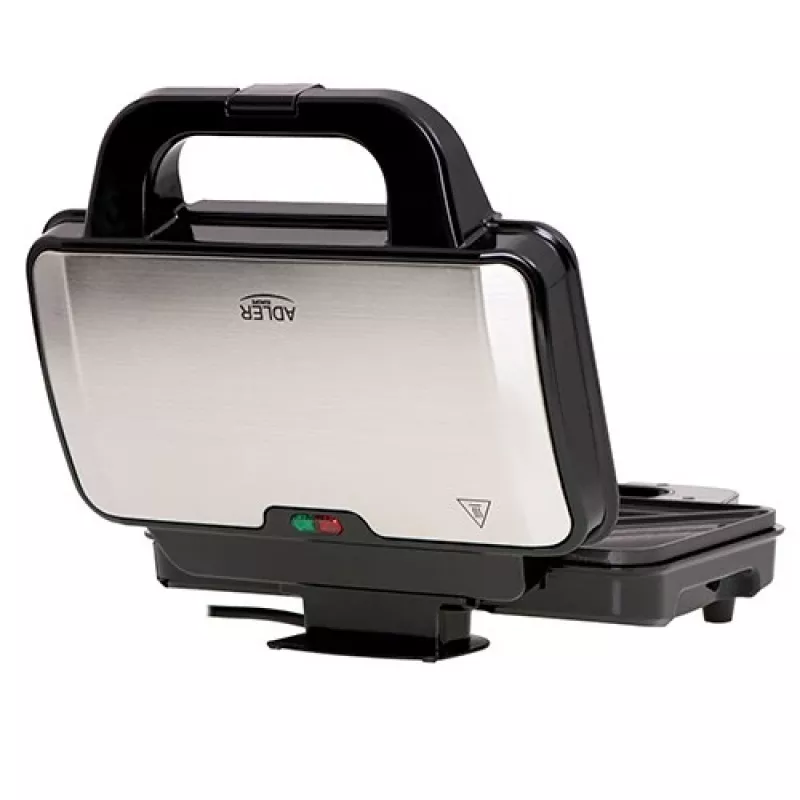 Sandwichera Adler AD 3043, 1300 W, placas antiadherentes, 2 sándwiches, superficie de cocción 285 × 152 mm, negra