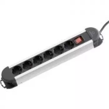 Regleta de enchufes Renkforce 1296311 — 6 tomas, negra/plateada con interruptor