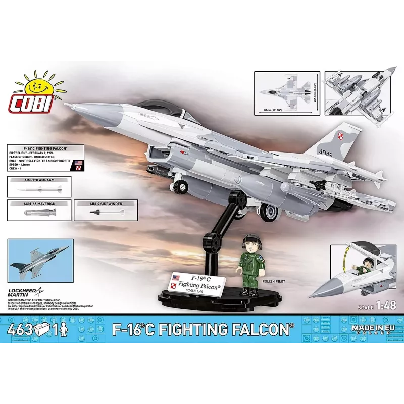 Set de construcción Cobi F-16C Fighting Falcon – 463 piezas, maqueta a escala