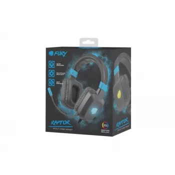 Auriculares gaming con cable Fury NFU-1584 con micrófono de diadema, circumaurales, 98 dB, 15–25000 Hz, cable de 2 m, USB y 3,5 mm, azul