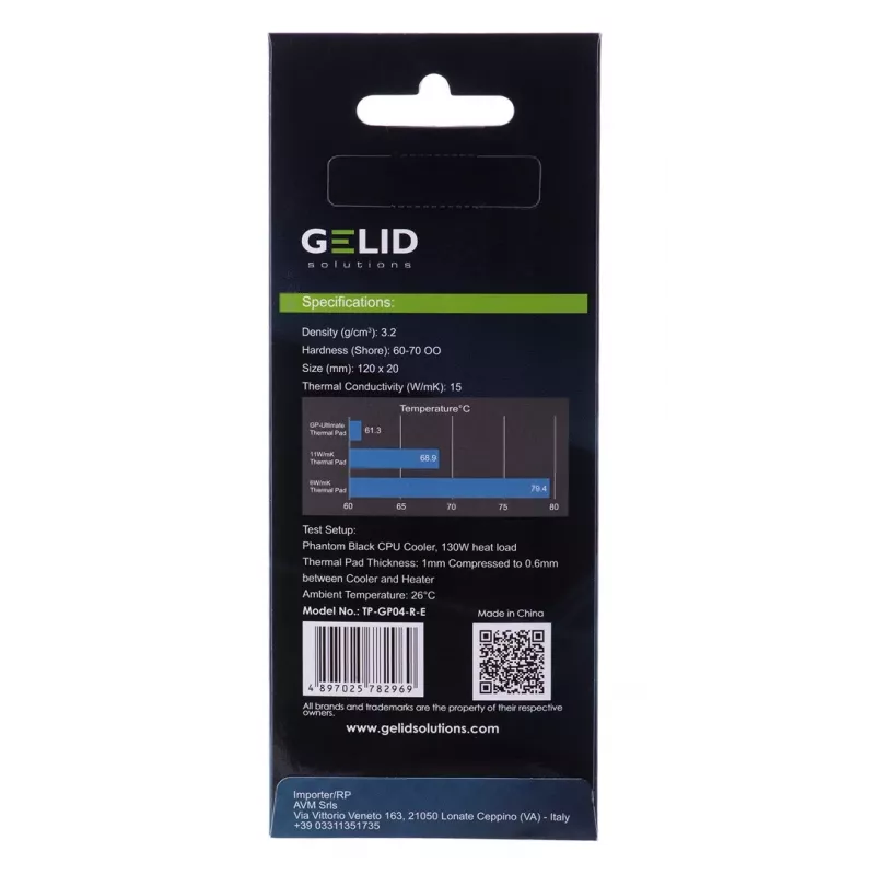Almohadilla térmica Gelid TP-GP04-R-E 120×20×3,0 mm, densidad 3,2 g/cm³, 1 ud.