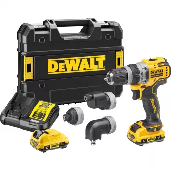 Taladro con Empuñadura de Pistola DeWalt DCD703L2T-QW — 12V, 3,0Ah x2, 1500 rpm, Portabrocas de Cambio Rápido 10 mm, 25,5 N·m, 0,9 kg