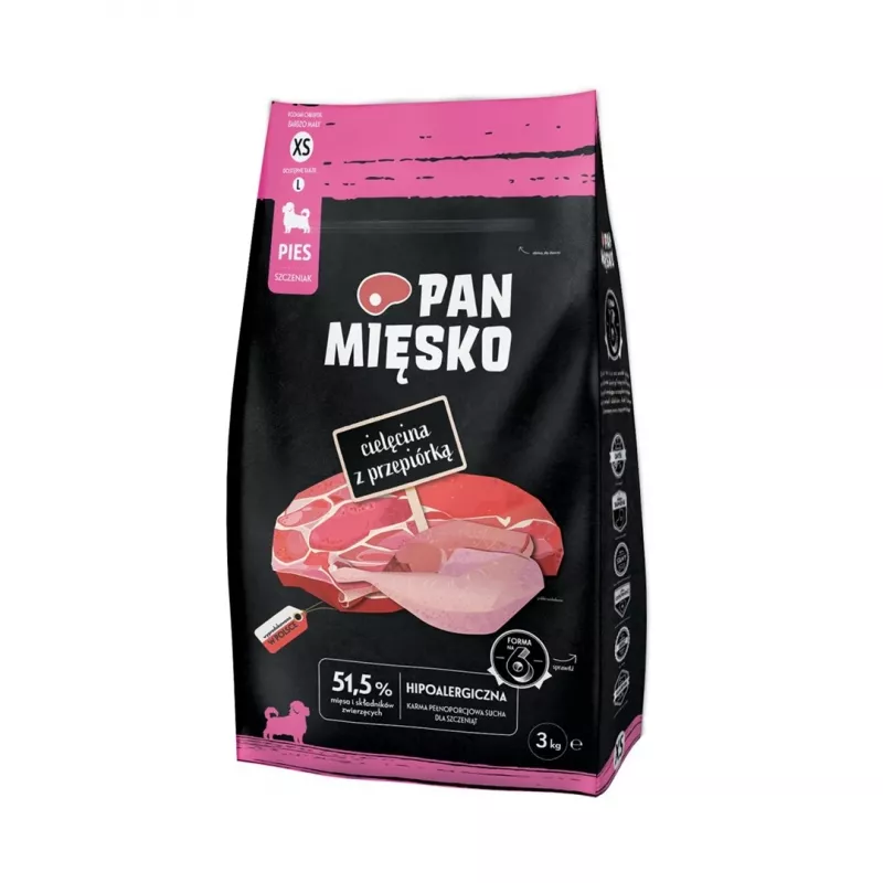 Pienso para cachorros Pan Mięsko Ternera con Codorniz XS 3 kg