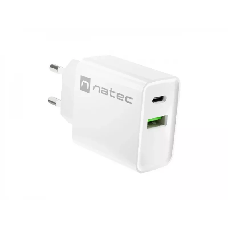 Cargador rápido de red NATEC RIBERA 12V 20W USB-C PD 3.0 + USB-A Samsung AFC blanco
