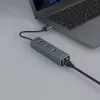 Hub USB-A SAVIO con RJ-45 Gigabit Ethernet AK-57 — 3× USB-A + RJ-45, host USB 3.2 Gen 1 Micro‑B, 5 Gbit/s, 4 puertos, gris