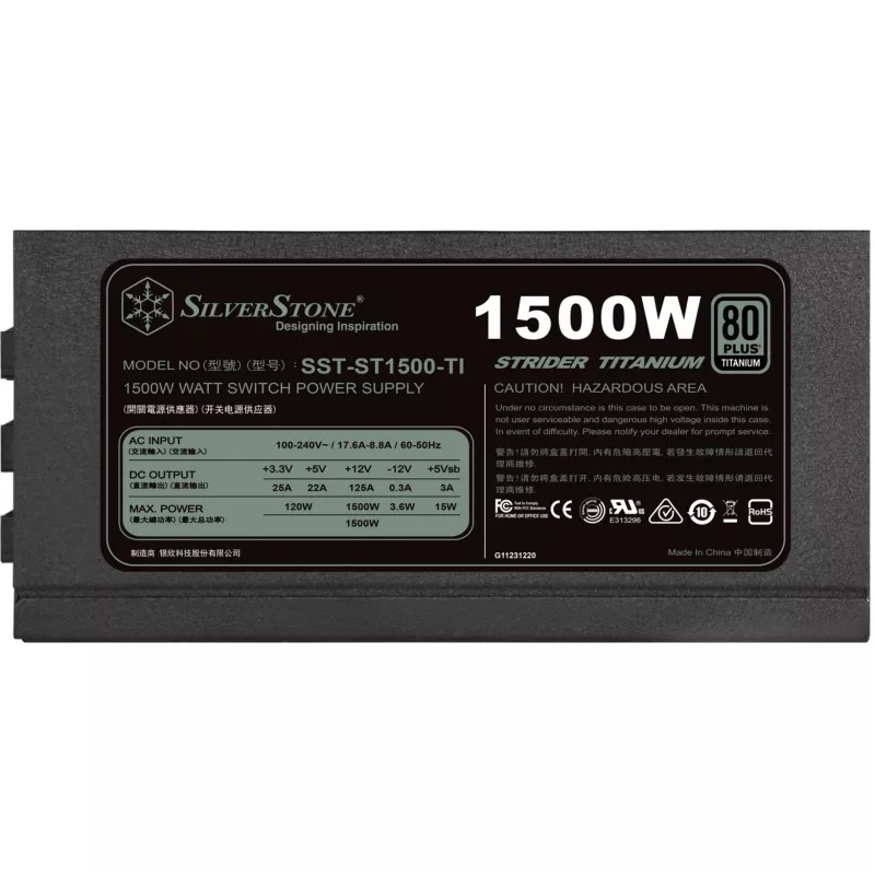 Fuente de alimentación SilverStone Strider SST-ST1500-TI v2.0 de 1500 W, 80 PLUS Titanium, modular