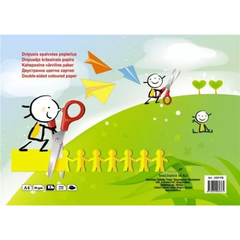Papel SMLT color, A4, 80 g, doble cara, encolado, 8 hojas