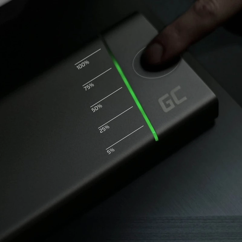 Batería portátil Green Cell PowerPlay Ultra 26800 mAh, salida 128W, Quick Charge 3.0, 2x USB‑C, 2x USB‑A, grafito