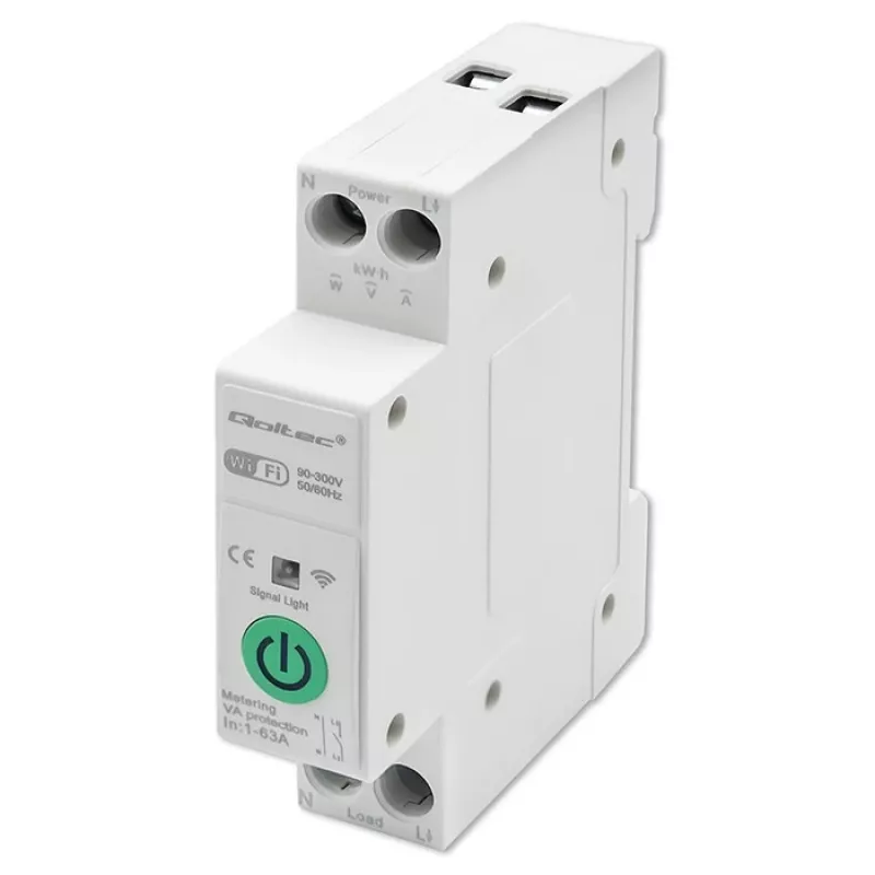 Relé WiFi para carril DIN QOLTEC 50881 — relé de conmutación de red 63A para instalaciones eléctricas