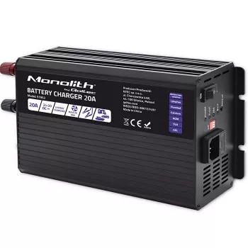 Cargador de baterías inteligente Qoltec Smart Monolith para baterías LiFePO4 AGM GEL SLA | 20A | 24V