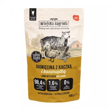 Alimento húmedo para gatos wiejskazagroda cordero y pato con hierba gatera Adult 100 g, sin cereales, sin gluten