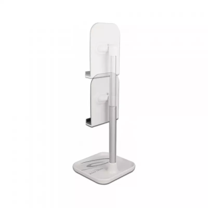 Soporte telescópico DeLOCK para smartphone y tablet con bandeja, plata/blanco