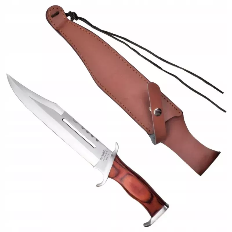 Cuchillo de supervivencia fijo Cinema Classic CC-H3 Rambo III 425 mm, hoja de acero, empuñadura de Codura, funda de cuero