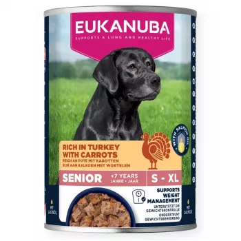 Eukanuba Life Care Senior comida húmeda para perros mayores de todas las razas, pavo y zanahoria, lata de 400 g