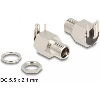 DeLOCK conector de alimentación DC 5,5 x 2,1 mm conector hembra de montaje versión soldadura en ángulo 20 V 10 A