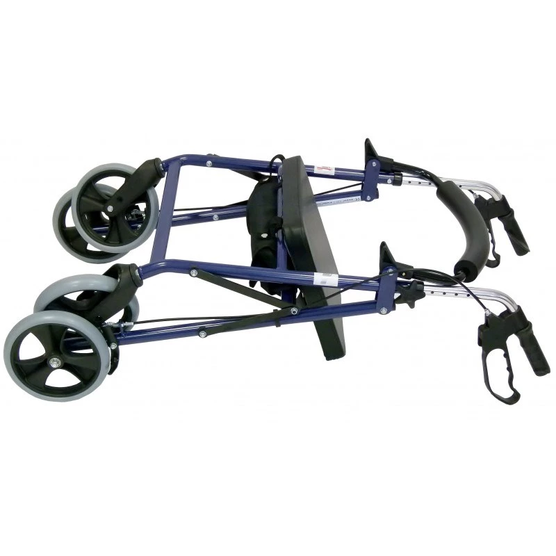 Andador de cuatro ruedas con asiento, azul/negro