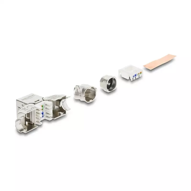 Módulo Keystone DELOCK conector hembra RJ45 a LSA Cat.6A sin herramientas acodado 45° apantallado con enganche metálico