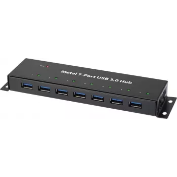 Renkforce hub USB 3.0 de 7 puertos, montaje en pared, carcasa metálica, negro
