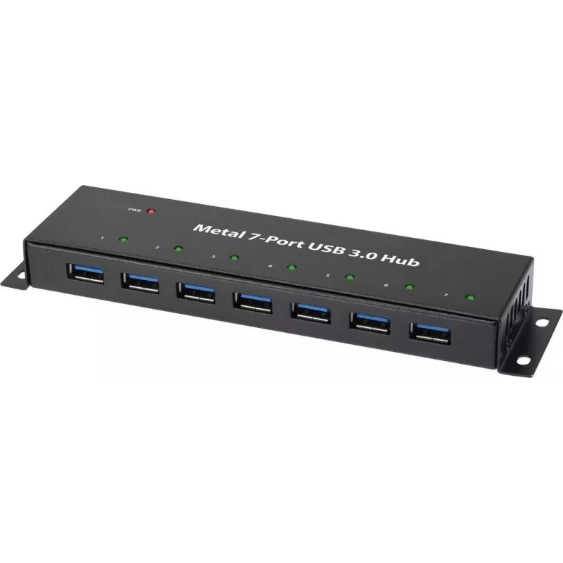 Renkforce hub USB 3.0 de 7 puertos, montaje en pared, carcasa metálica, negro
